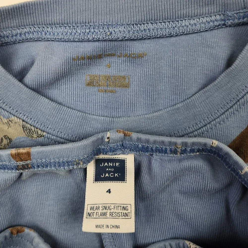 Janie and Jack Blue Dogs Long Sleeve Shirt Pants Pajamas Set sz 4